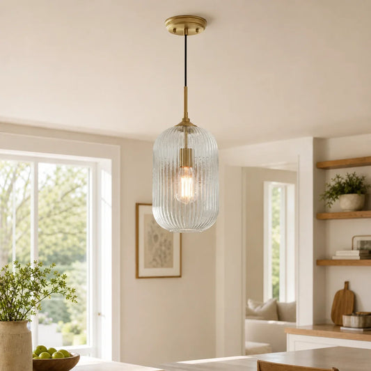 Farmhouse Ribbed Clear Glass Pendant Light