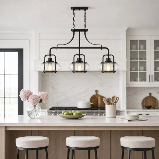 Ffinlo Industrial 3-Light Seeded Glass Chandelier