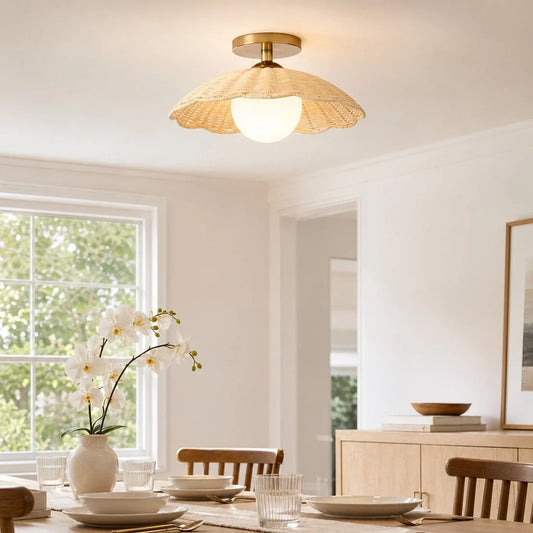 Halia Modern Rattan Wavy Bowl Ceiling Light