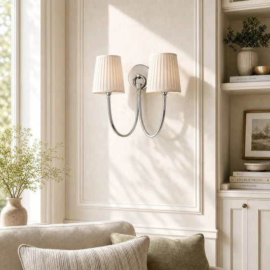 Hollis Modern Elegant Linen Shade Double Wall Sconce