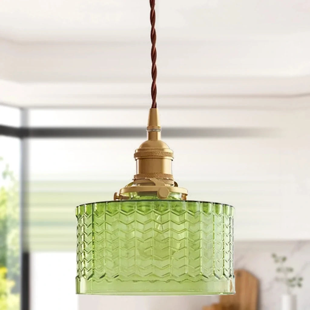 Horkos Industrial Vintage Green Embossed Glass Pendant Light