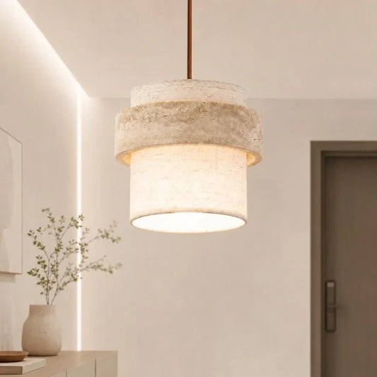 Isla Wabi-Sabi Travertine Cylinder Pendant Light