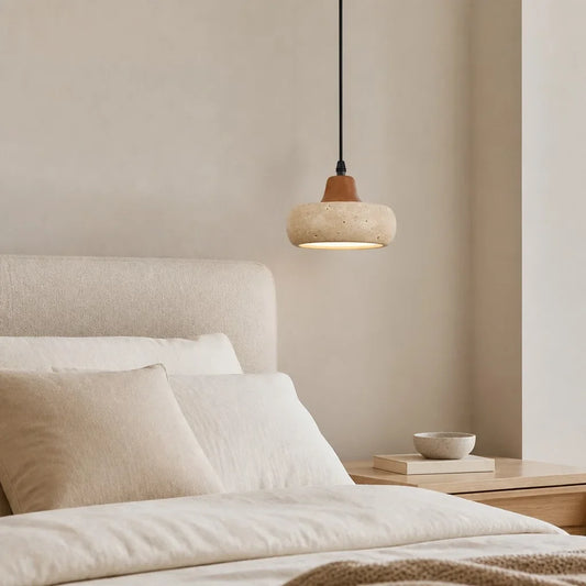 Jalen Modern Travertine Stone Round Pendant Light
