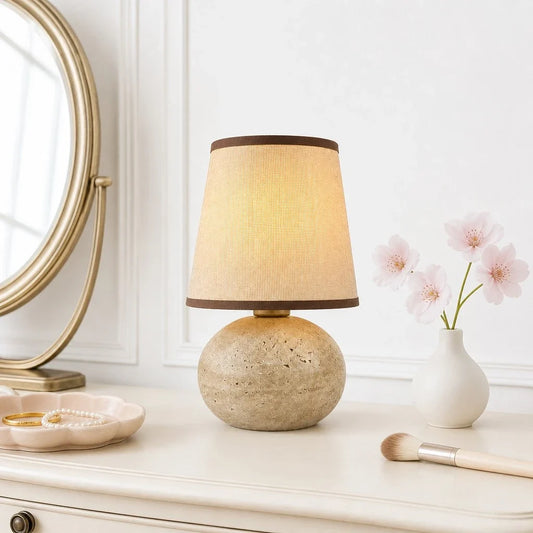 Jovita Wabi-Sabi Fabric Travertine Ball Table Light