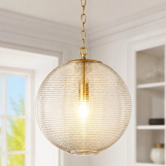 Jutta Modern Ribbed Glass Globe Pendant Light