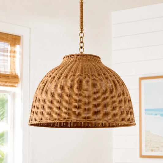 Kalle Farmhouse Rattan Dome Pendant Light