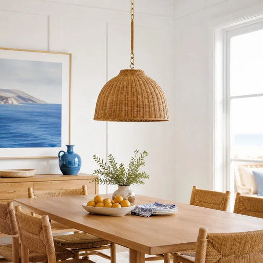 Kalle Farmhouse Rattan Dome Pendant Light