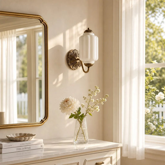 Lumi Vintage Antique Milk Glass Eloise Scallop Wall Light Wall Sconce for Bedroom Bathroom Hallway
