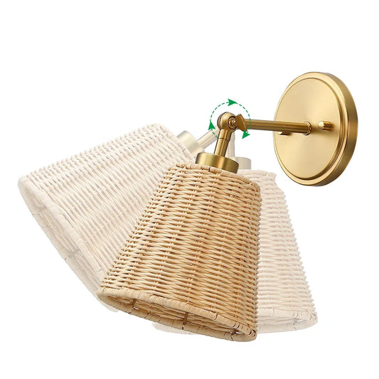 Lunaris Rustic Rattan Cone Swing Arm Wall Sconce