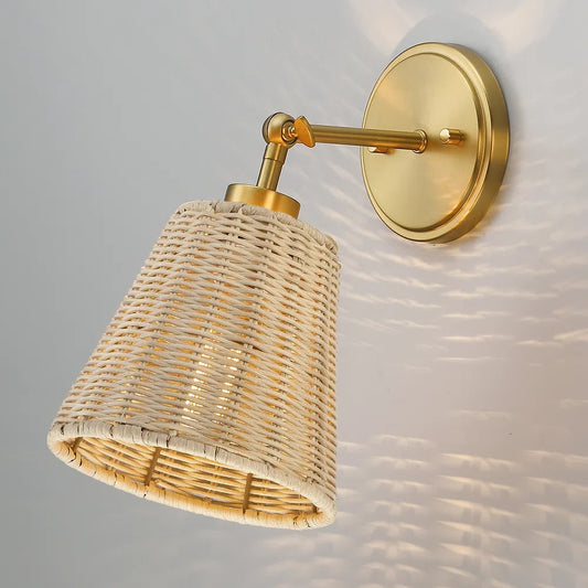 Lunaris Rustic Rattan Cone Swing Arm Wall Sconce
