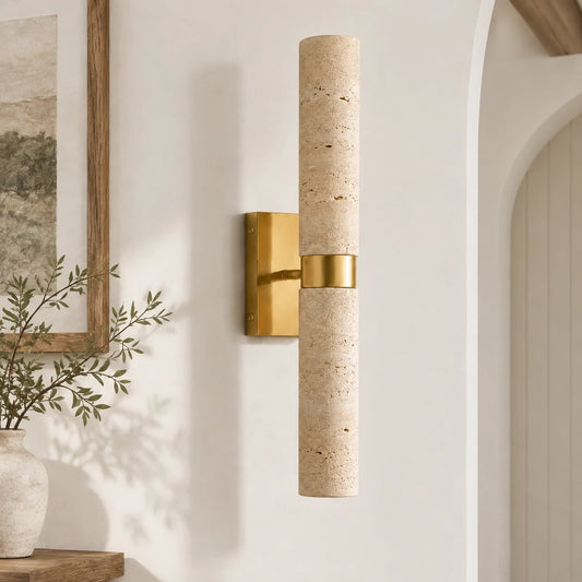 Marcellus Modern Travertine Double Tube Wall Sconce