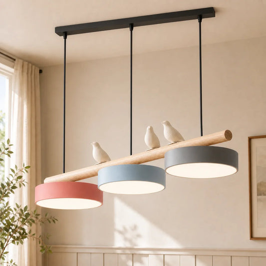 Maren Modern Nordic Macaron Bird Wood Chandelier