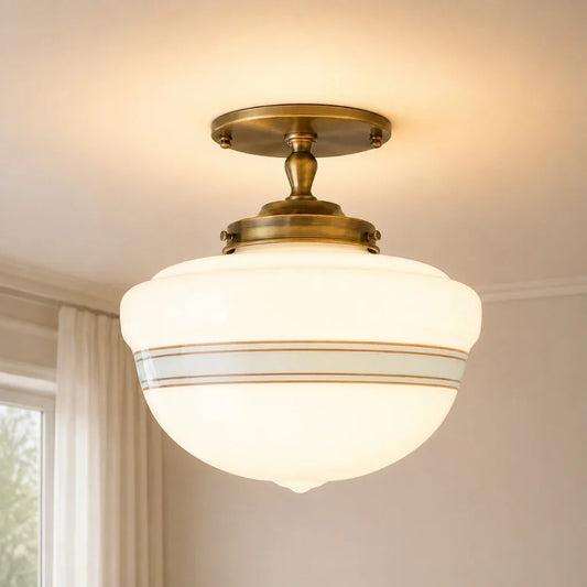Maren Vintage Milk Glass Globe Semi Flush Mount Ceiling Light