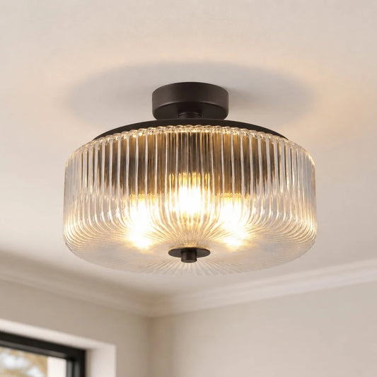 Maya Farmhouse Ribbed Glass Flush Mount Ceiling Light