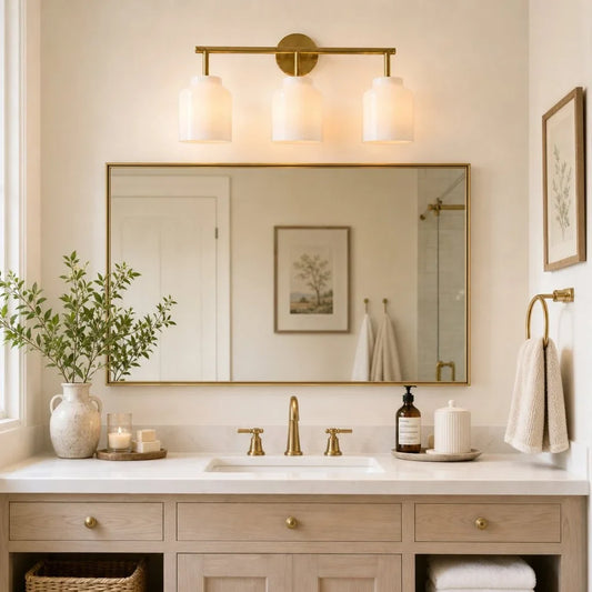 Nerys Antique Brass Opal Glass 3-Light Wall Sconce