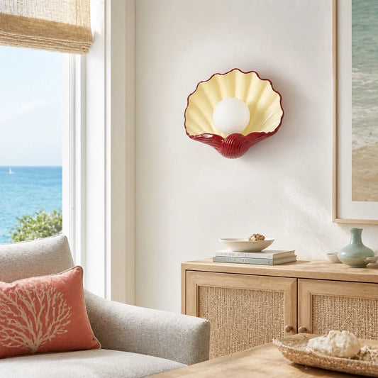Modern Coastal Art Deco Glass Shell Wall Sconce