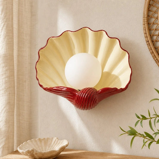 Modern Coastal Art Deco Glass Shell Wall Sconce