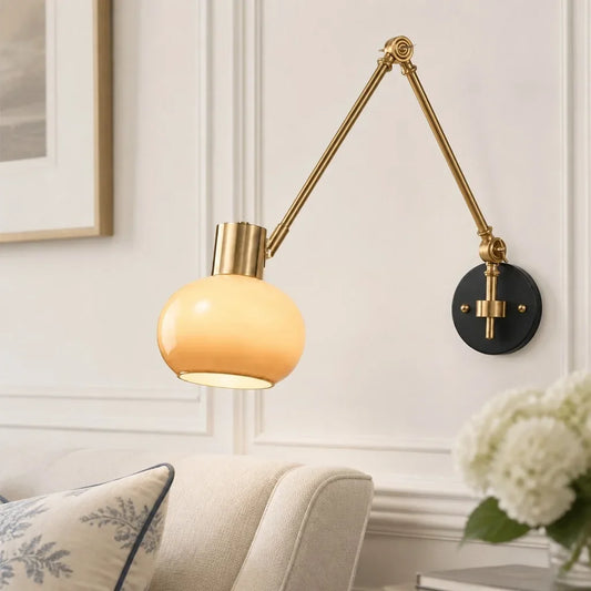 Morgan Retro Adjustable Swing Arm Glass Wall Sconce