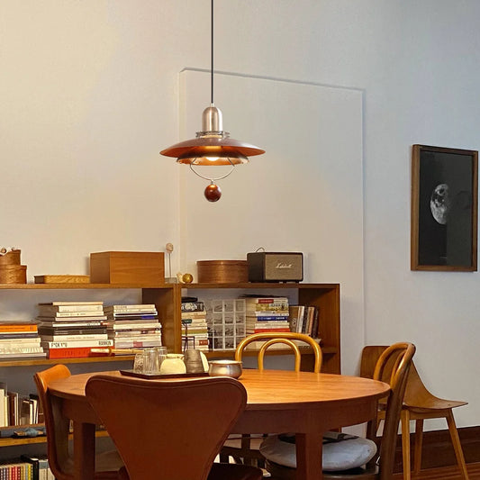 Morgana Vintage Flying Disc Walnut Pendant Light