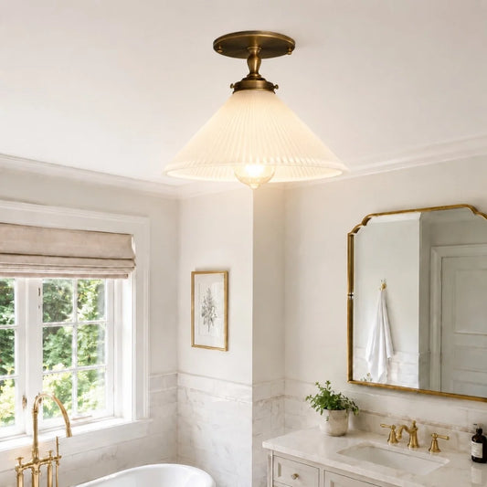 Myrtle Vintage Cone Ribbed Glass Semi-Flush Ceiling Light