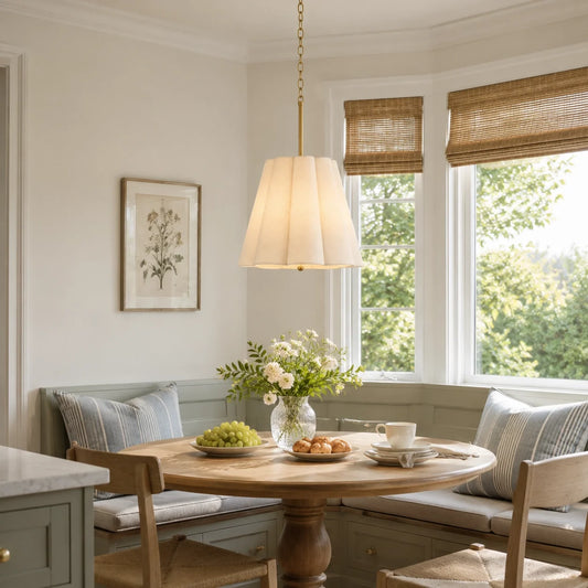 Nevan Modern Scalloped Linen 3-Light Pendant Light