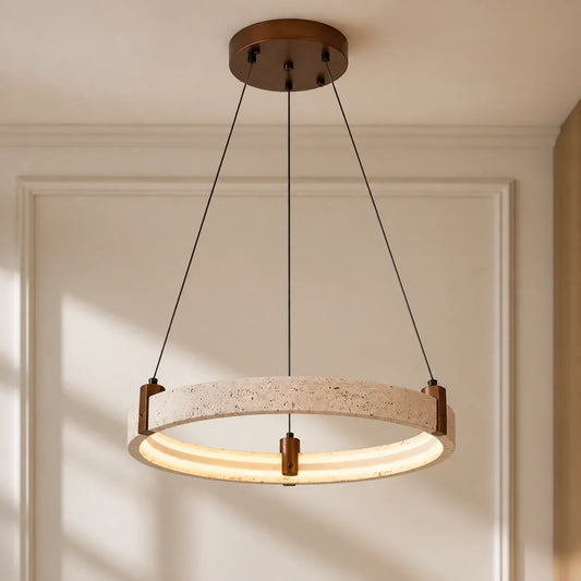 Nolan Modern Natural Travertine Stone Ring LED Chandelier