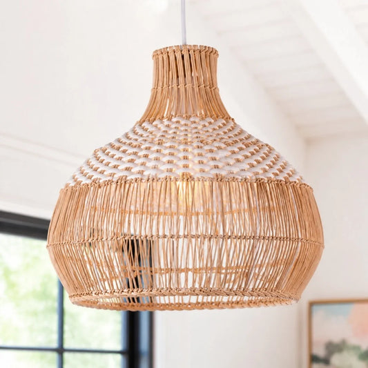 Pernel Farmhouse Basket-Shaped Rattan Pendant Light