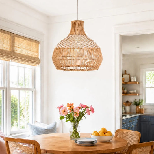 Pernel Farmhouse Basket-Shaped Rattan Pendant Light