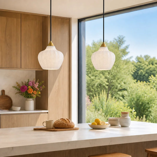 Retro Ribbed Frosted White Glass Pendant Light