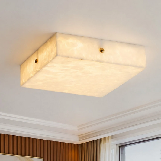 Riva Modern Alabaster Square Flush Mount Ceiling Light