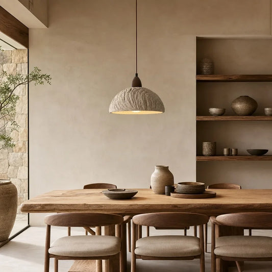 Riven Wabi-Sabi Travertine Stone Pendant Light