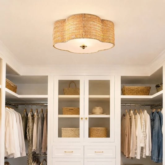 Rylan Farmhouse Flower Rattan Flush Mount Ceiling Light