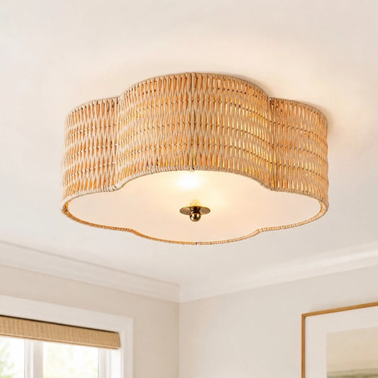 Rylan Farmhouse Flower Rattan Flush Mount Ceiling Light