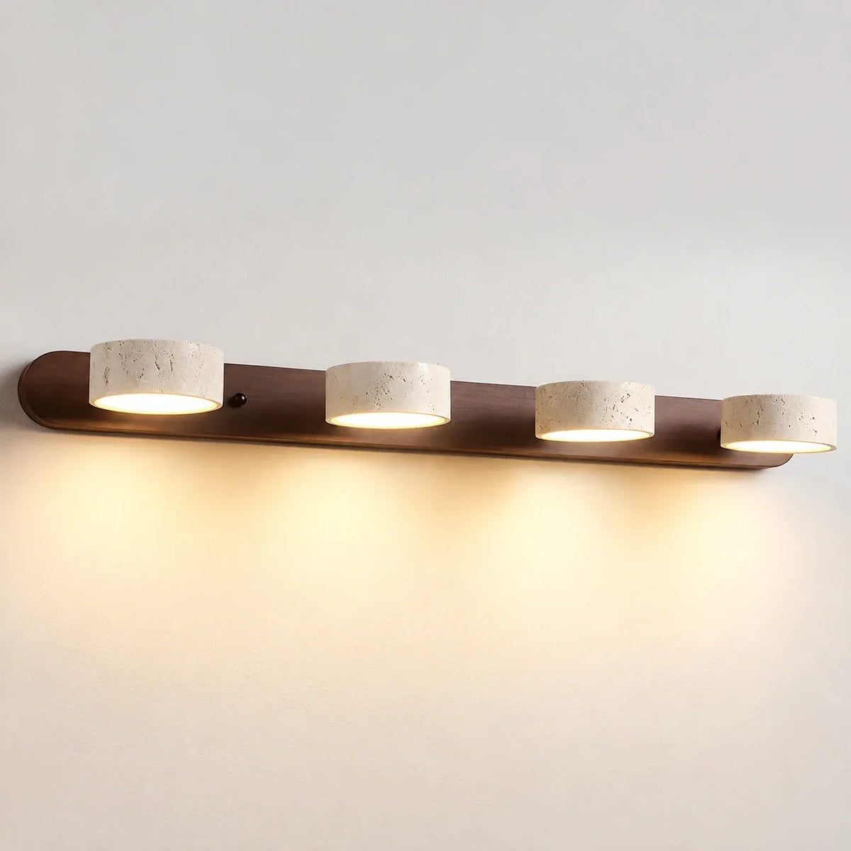 Elias travertine wall sconce, 4 heads, Walnut, lights on