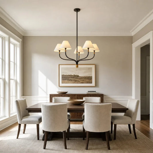 Sage Modern White Linen Conical Chandelier