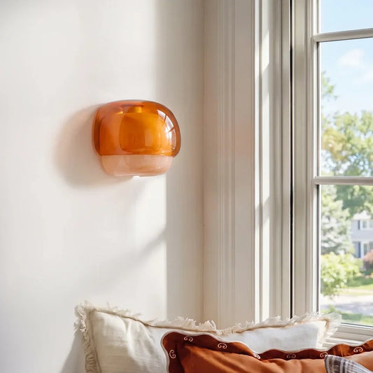 Sanae Modern Colored Glass Round Wall Sconce - Orange Green Glass Sconce Light for Bedroom Bathroom Hallway