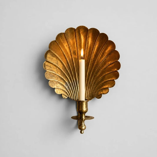 Solenne Vintage Antique Brass Shell Candlestick Wall Sconce