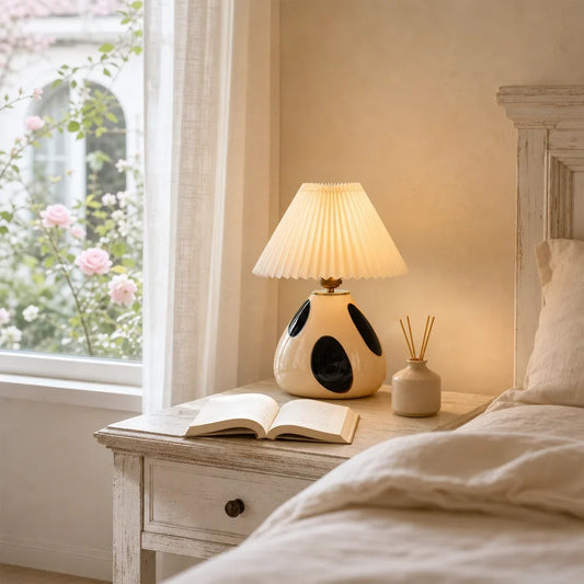 Sylara Mid Century Pleated Fabric Ceramic Table Lamp