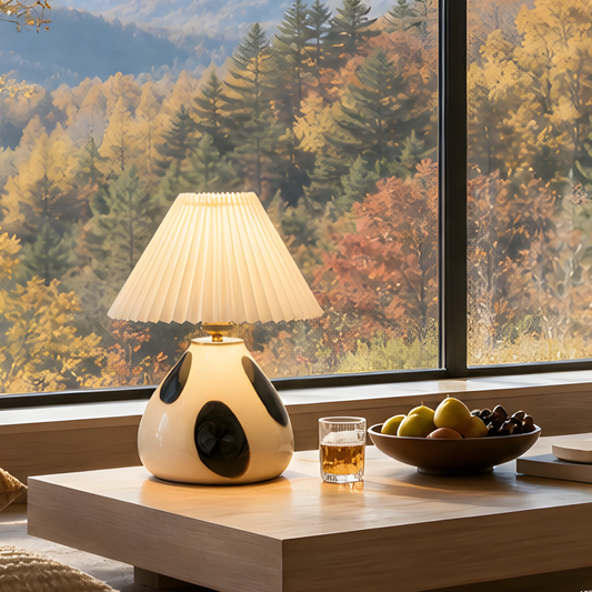 Sylara Mid Century Pleated Fabric Ceramic Table Lamp