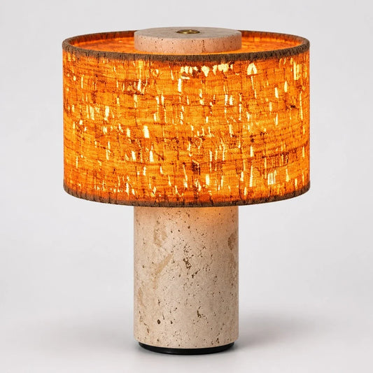 Teleri Wabi-Sabi Cylinder Travertine Fabric Table Light