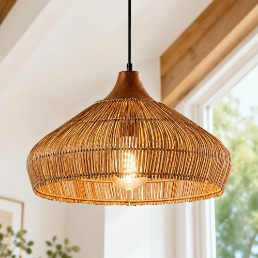 Thalion Farmhouse Open Weave Rattan Pendant Light