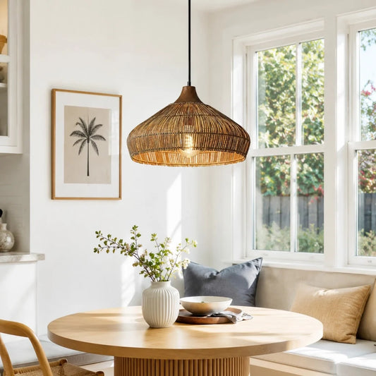Thalion Farmhouse Open Weave Rattan Pendant Light