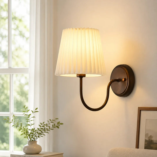Theodore Retro Pleated Fabric Iron Wall Sconce