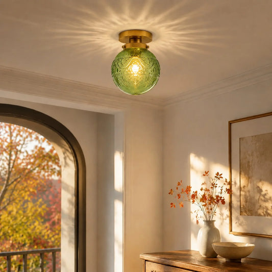 Thetis Vintage Antique Engraved Pattern Globe Glass Ceiling Light