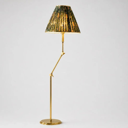 Ursula Retro Articulating Printed Shade Brass Floor Light