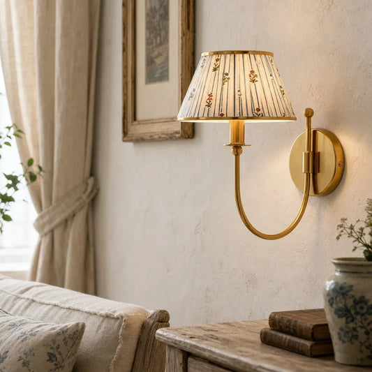 Ursula Retro Farmhouse Brass Fabric Shade Wall Sconce