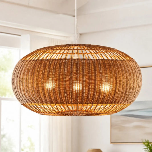 Vanyra Farmhouse Rattan Lantern Pendant Light
