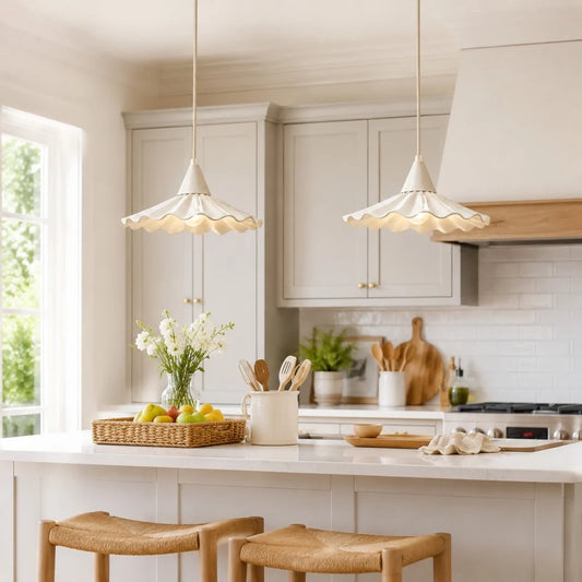 Viento Modern Flower Ruffled Ceramic Pendant Light
