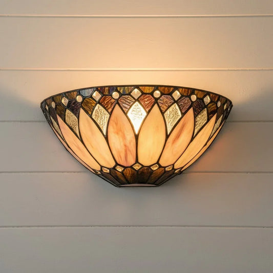 Livia Vintage Tiffany Stained Glass Half-Moon Wall Sconce