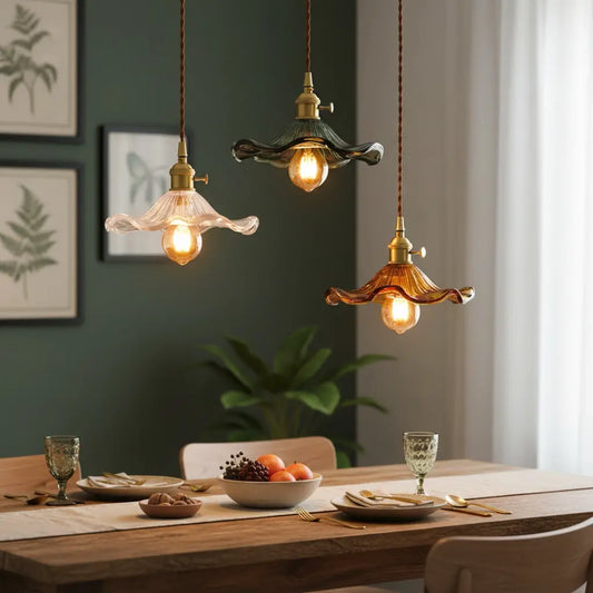 Viren Vintage Wavy Flower Glass Pendant Light